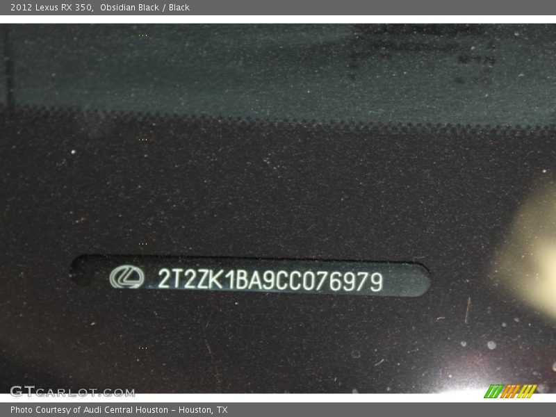 Obsidian Black / Black 2012 Lexus RX 350