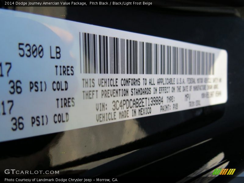 Pitch Black / Black/Light Frost Beige 2014 Dodge Journey Amercian Value Package