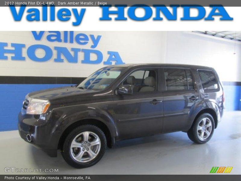 Dark Amber Metallic / Beige 2012 Honda Pilot EX-L 4WD