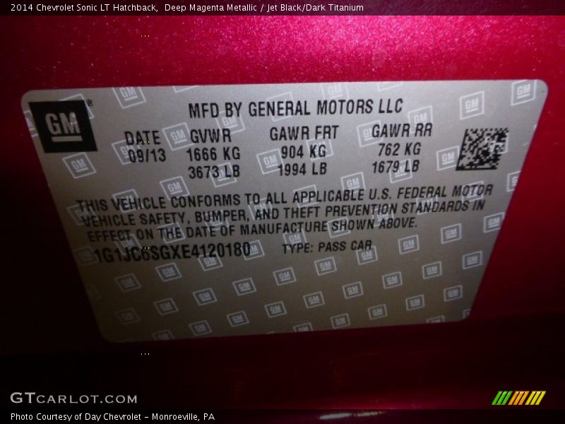 Deep Magenta Metallic / Jet Black/Dark Titanium 2014 Chevrolet Sonic LT Hatchback