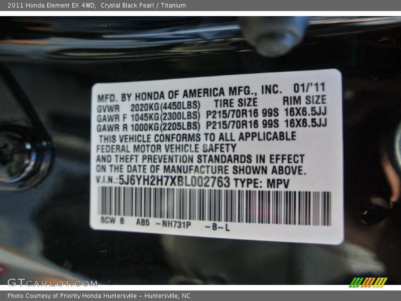 Crystal Black Pearl / Titanium 2011 Honda Element EX 4WD