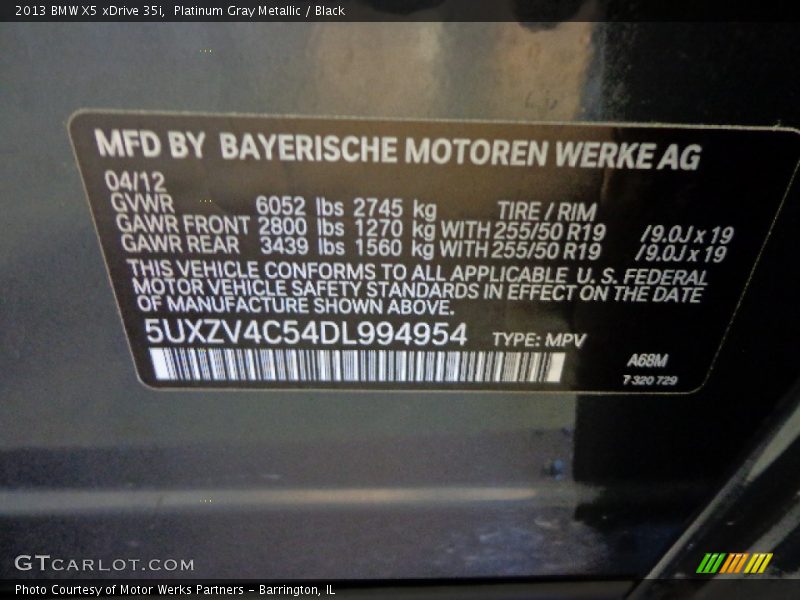 Platinum Gray Metallic / Black 2013 BMW X5 xDrive 35i