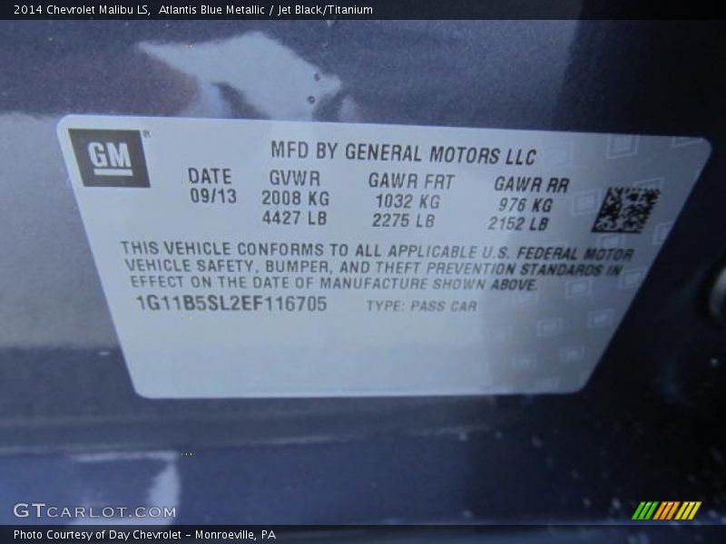 Atlantis Blue Metallic / Jet Black/Titanium 2014 Chevrolet Malibu LS