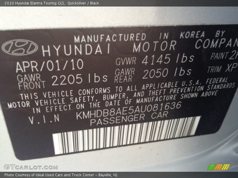 Quicksilver / Black 2010 Hyundai Elantra Touring GLS