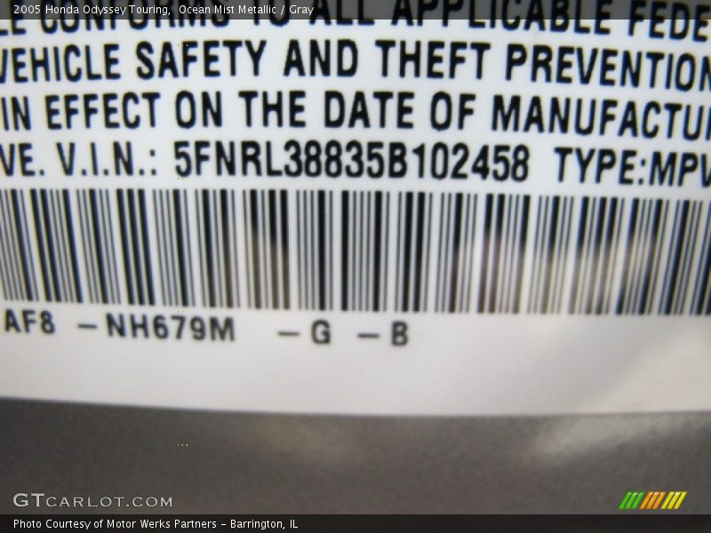 Ocean Mist Metallic / Gray 2005 Honda Odyssey Touring