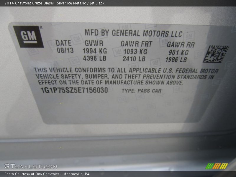 Silver Ice Metallic / Jet Black 2014 Chevrolet Cruze Diesel