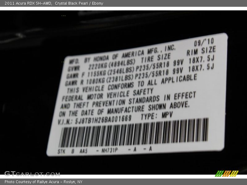 Crystal Black Pearl / Ebony 2011 Acura RDX SH-AWD