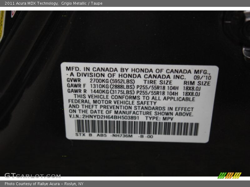 Grigio Metallic / Taupe 2011 Acura MDX Technology