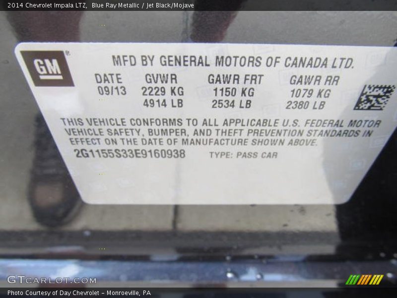 Blue Ray Metallic / Jet Black/Mojave 2014 Chevrolet Impala LTZ