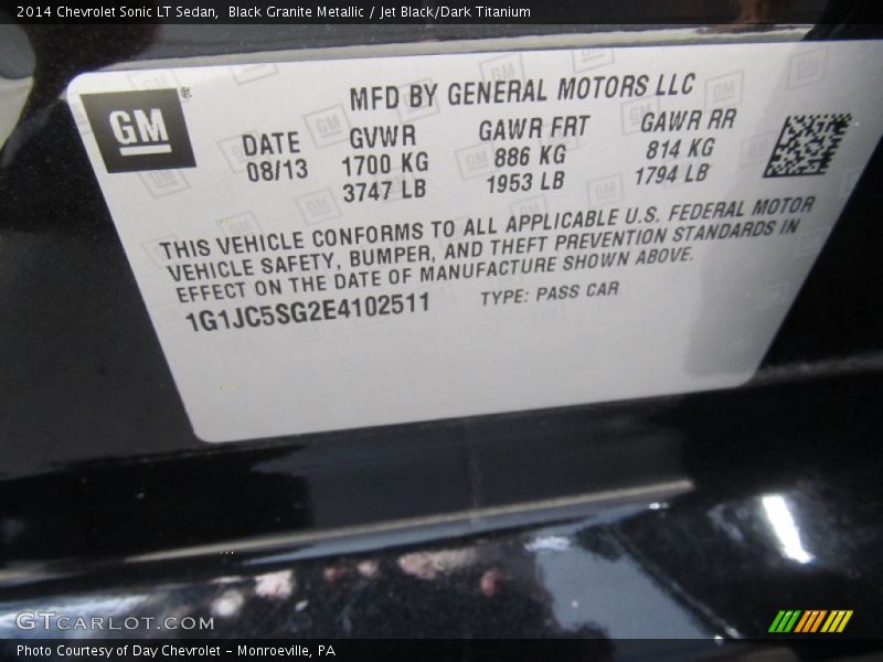 Black Granite Metallic / Jet Black/Dark Titanium 2014 Chevrolet Sonic LT Sedan
