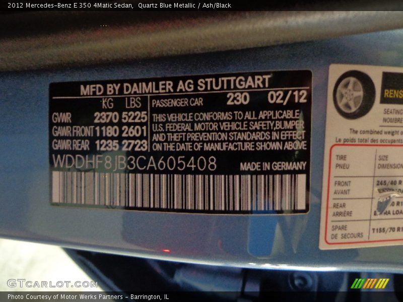 2012 E 350 4Matic Sedan Quartz Blue Metallic Color Code 230