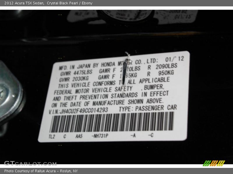 Crystal Black Pearl / Ebony 2012 Acura TSX Sedan