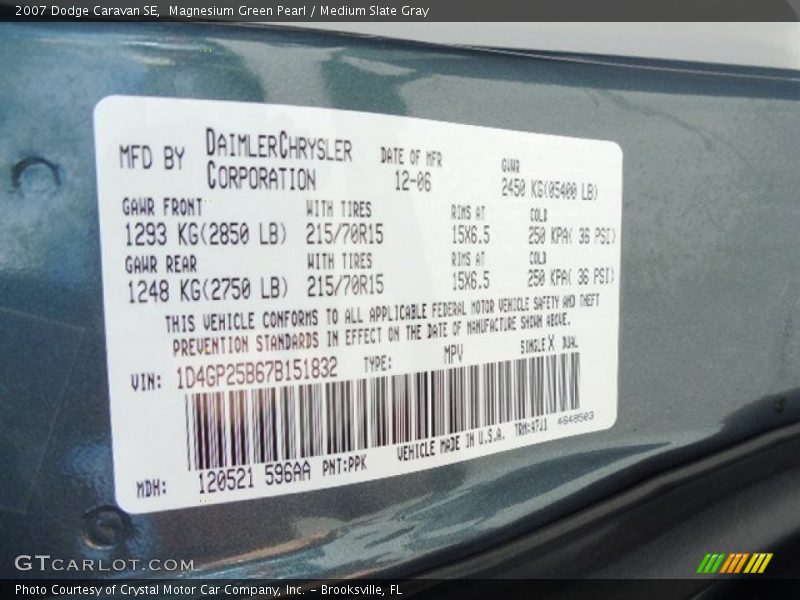 Magnesium Green Pearl / Medium Slate Gray 2007 Dodge Caravan SE