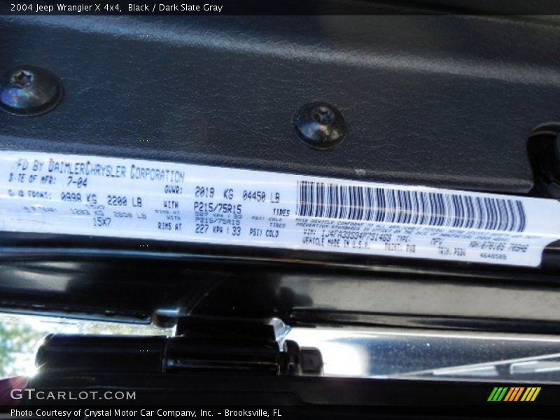 Black / Dark Slate Gray 2004 Jeep Wrangler X 4x4