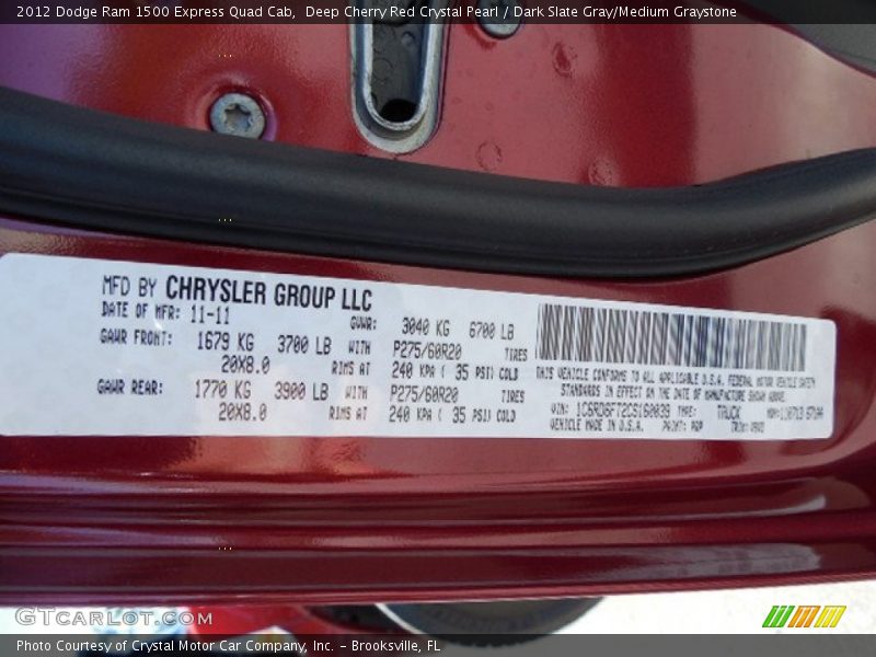 Deep Cherry Red Crystal Pearl / Dark Slate Gray/Medium Graystone 2012 Dodge Ram 1500 Express Quad Cab