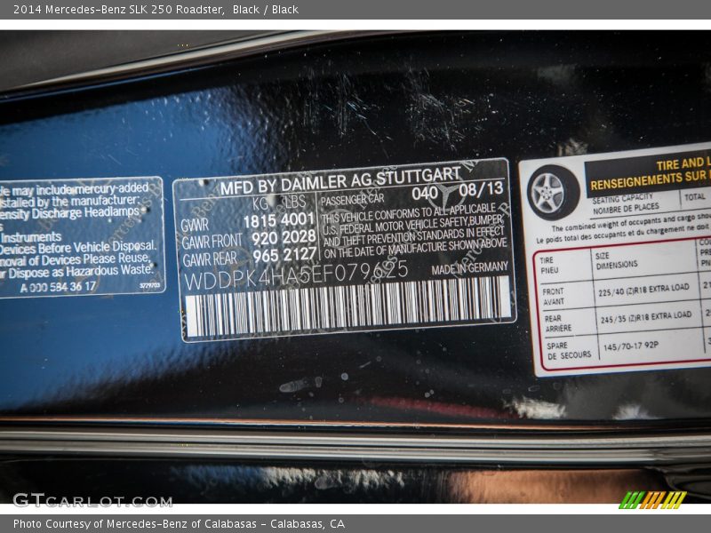 Black / Black 2014 Mercedes-Benz SLK 250 Roadster