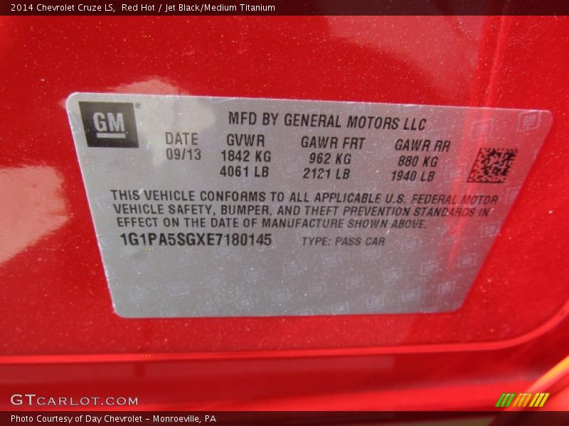 Red Hot / Jet Black/Medium Titanium 2014 Chevrolet Cruze LS