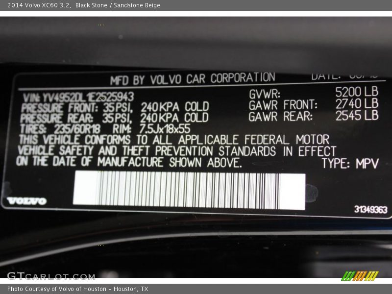 Black Stone / Sandstone Beige 2014 Volvo XC60 3.2