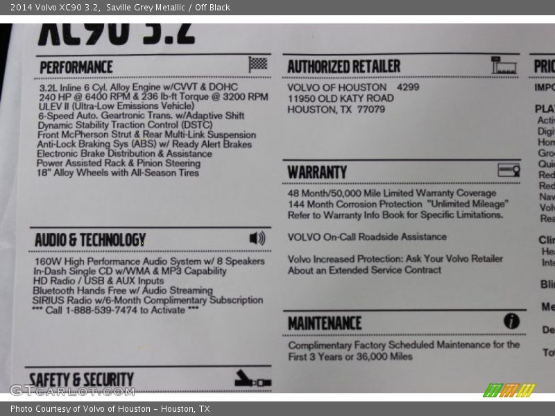 Saville Grey Metallic / Off Black 2014 Volvo XC90 3.2