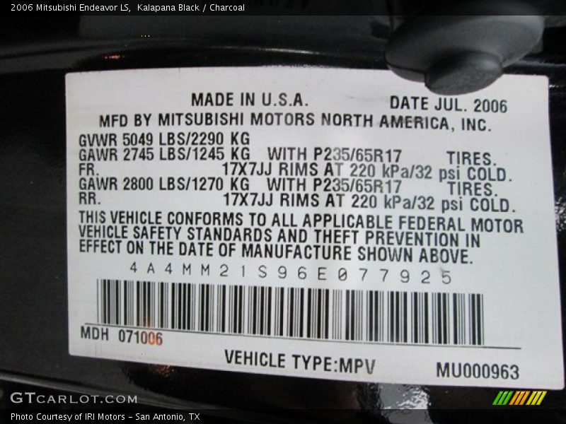 Kalapana Black / Charcoal 2006 Mitsubishi Endeavor LS