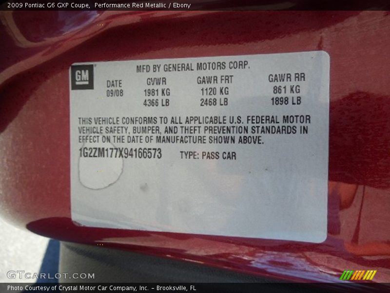 Performance Red Metallic / Ebony 2009 Pontiac G6 GXP Coupe
