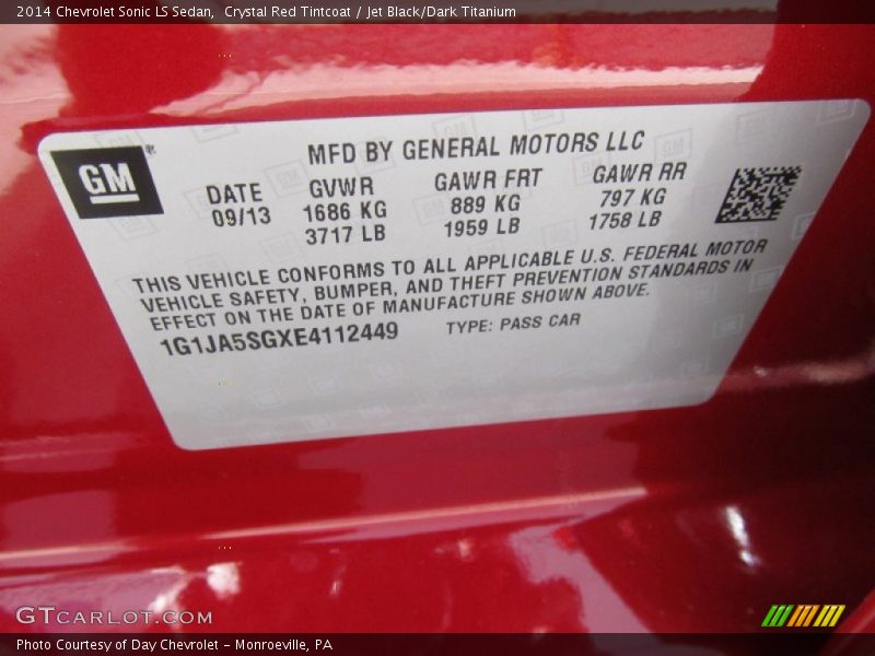 Crystal Red Tintcoat / Jet Black/Dark Titanium 2014 Chevrolet Sonic LS Sedan
