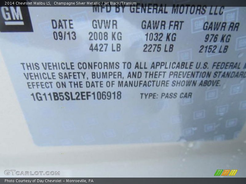 Champagne Silver Metallic / Jet Black/Titanium 2014 Chevrolet Malibu LS