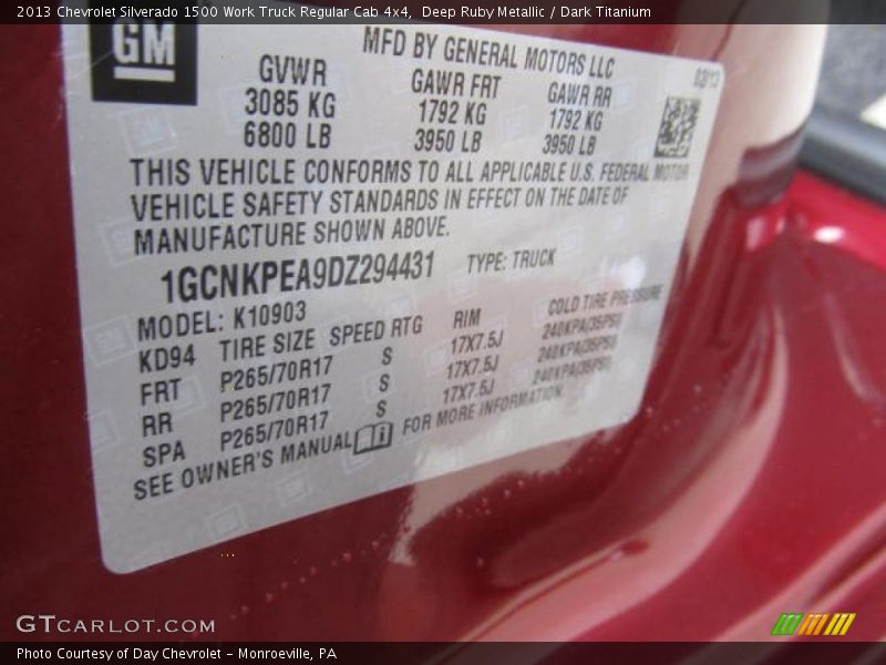 Deep Ruby Metallic / Dark Titanium 2013 Chevrolet Silverado 1500 Work Truck Regular Cab 4x4