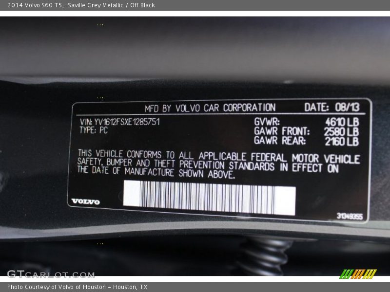 Saville Grey Metallic / Off Black 2014 Volvo S60 T5