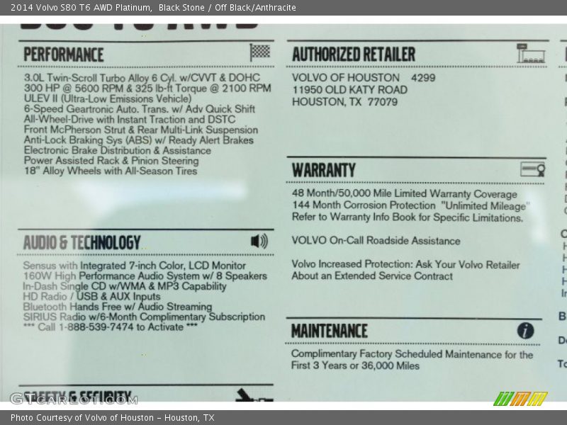 Black Stone / Off Black/Anthracite 2014 Volvo S80 T6 AWD Platinum