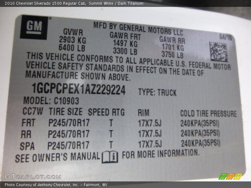 Summit White / Dark Titanium 2010 Chevrolet Silverado 1500 Regular Cab
