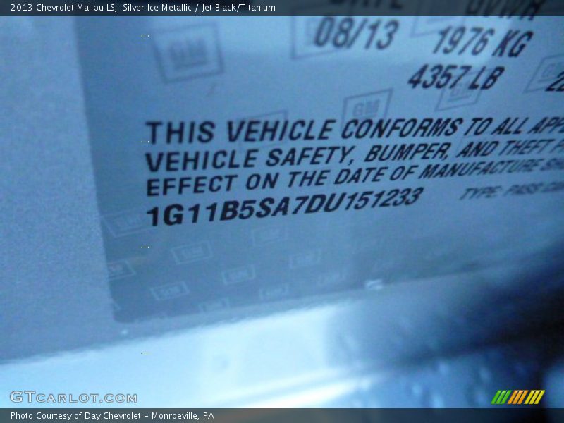 Silver Ice Metallic / Jet Black/Titanium 2013 Chevrolet Malibu LS
