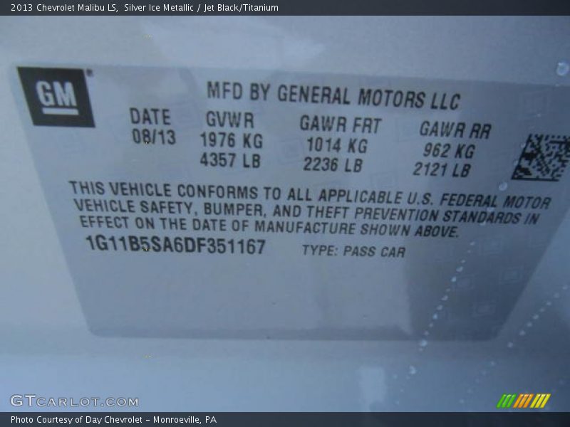 Silver Ice Metallic / Jet Black/Titanium 2013 Chevrolet Malibu LS