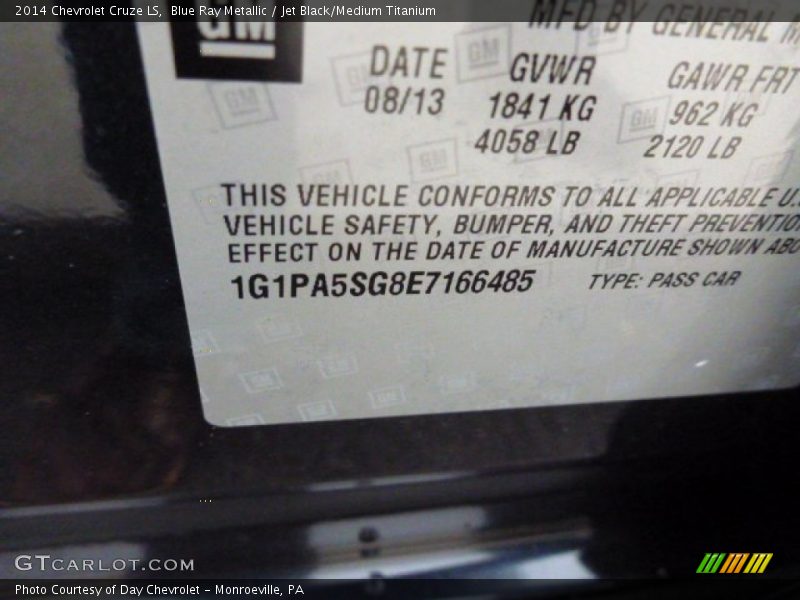 Blue Ray Metallic / Jet Black/Medium Titanium 2014 Chevrolet Cruze LS