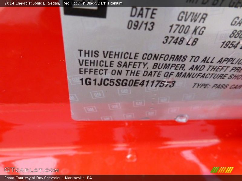 Red Hot / Jet Black/Dark Titanium 2014 Chevrolet Sonic LT Sedan