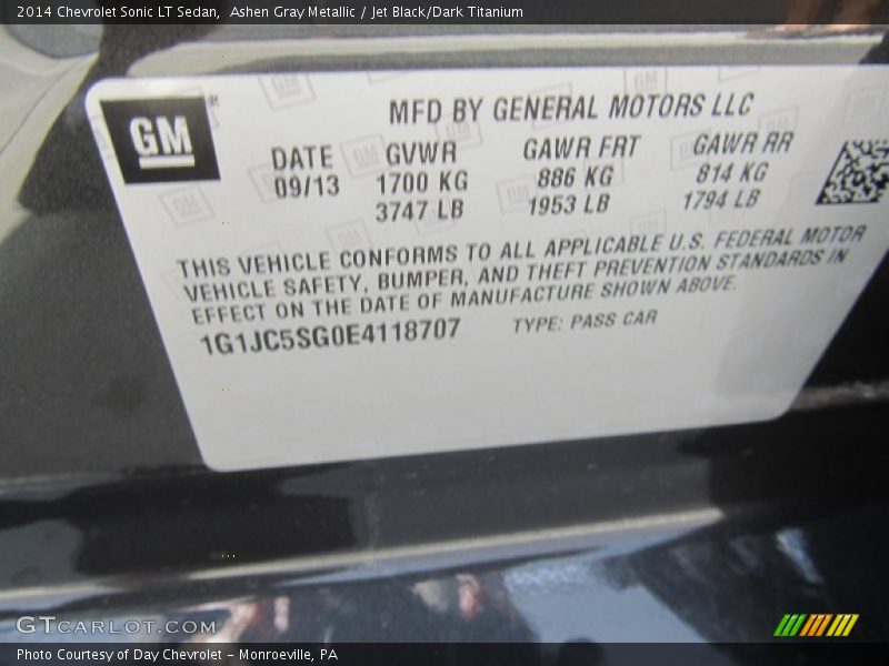 Ashen Gray Metallic / Jet Black/Dark Titanium 2014 Chevrolet Sonic LT Sedan