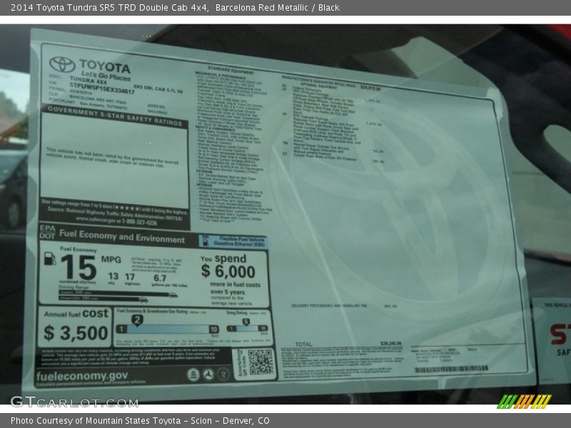  2014 Tundra SR5 TRD Double Cab 4x4 Window Sticker