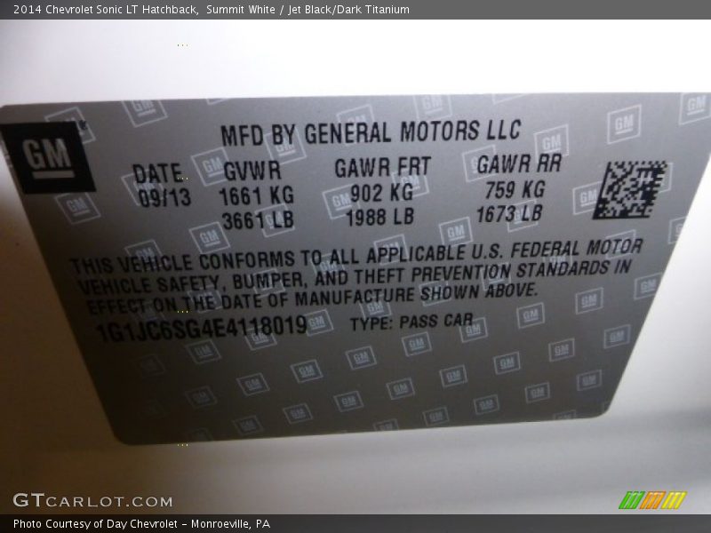 Summit White / Jet Black/Dark Titanium 2014 Chevrolet Sonic LT Hatchback