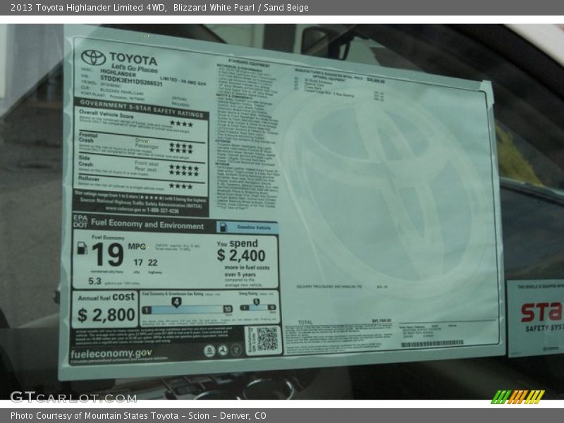 Blizzard White Pearl / Sand Beige 2013 Toyota Highlander Limited 4WD