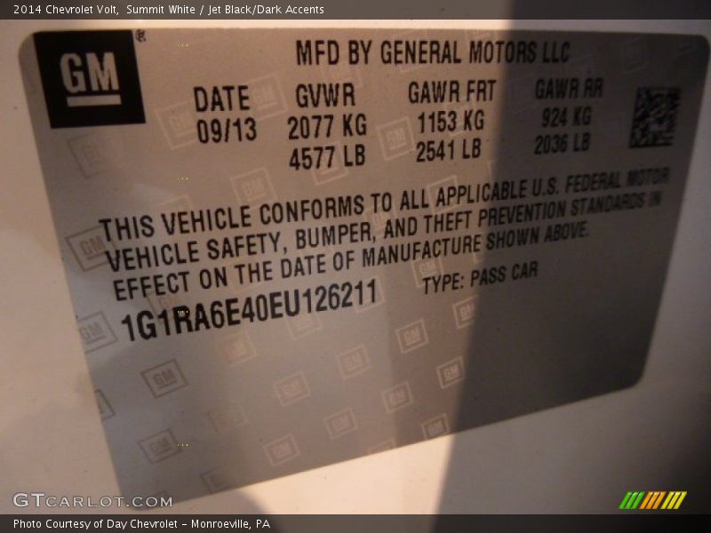 Summit White / Jet Black/Dark Accents 2014 Chevrolet Volt