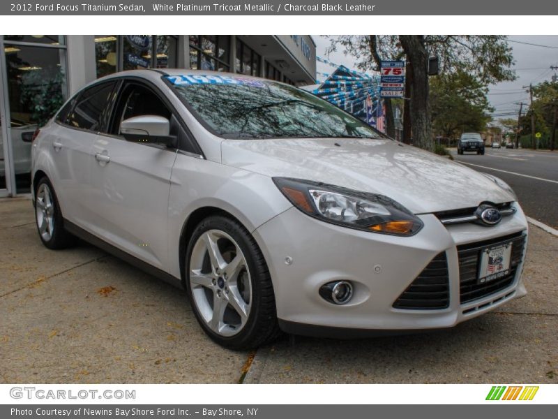 White Platinum Tricoat Metallic / Charcoal Black Leather 2012 Ford Focus Titanium Sedan