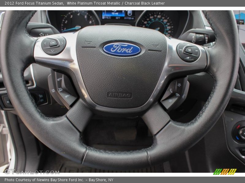 White Platinum Tricoat Metallic / Charcoal Black Leather 2012 Ford Focus Titanium Sedan