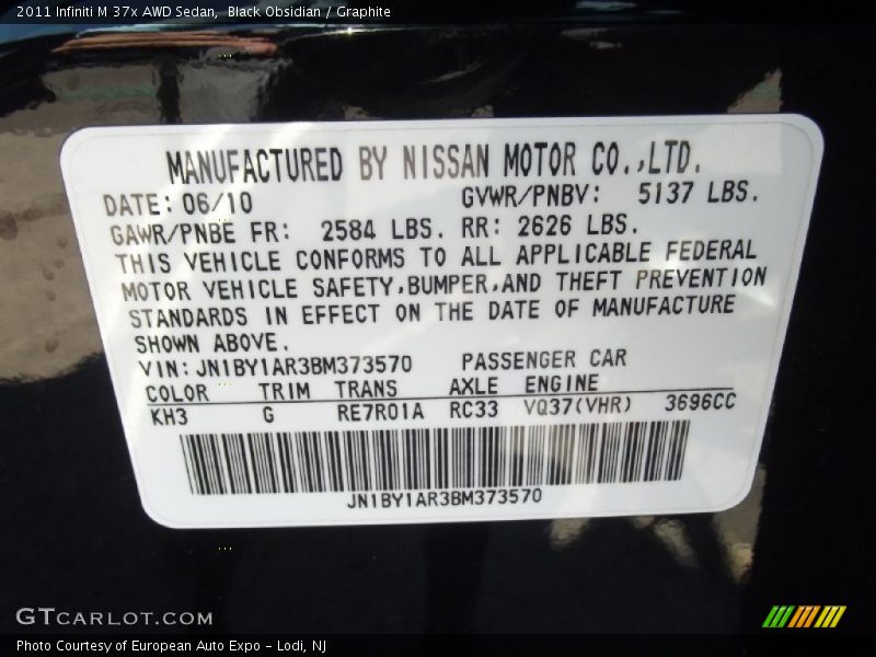Black Obsidian / Graphite 2011 Infiniti M 37x AWD Sedan