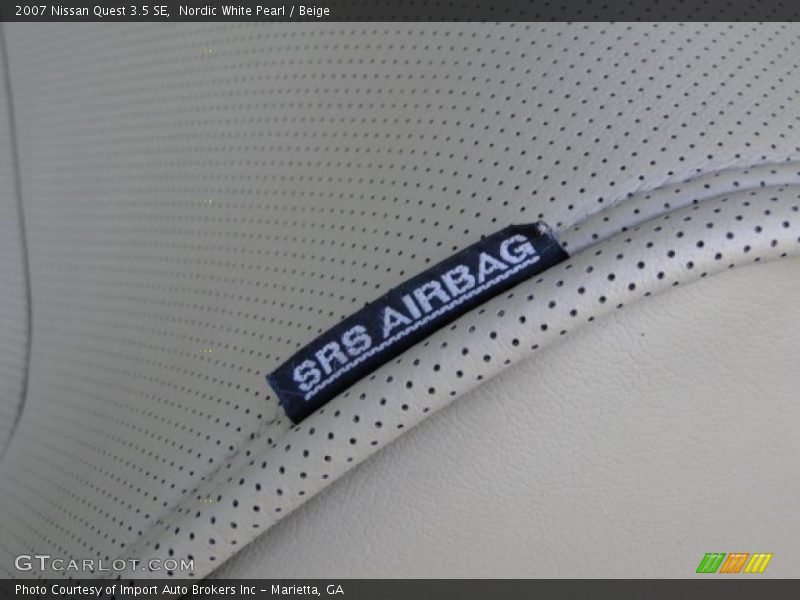 Nordic White Pearl / Beige 2007 Nissan Quest 3.5 SE