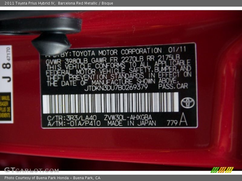 Barcelona Red Metallic / Bisque 2011 Toyota Prius Hybrid IV