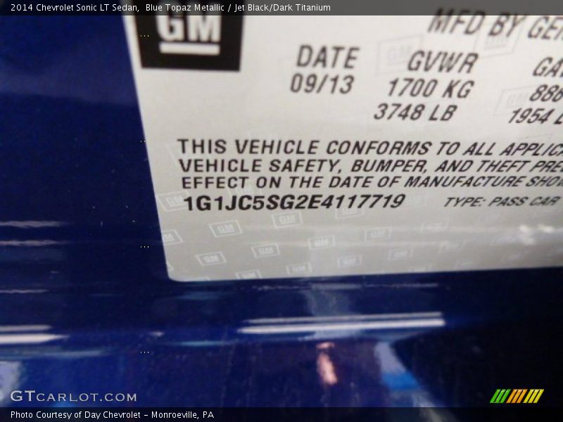 Blue Topaz Metallic / Jet Black/Dark Titanium 2014 Chevrolet Sonic LT Sedan