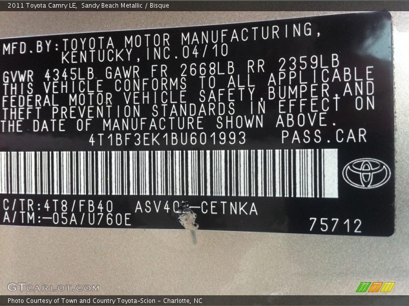 Sandy Beach Metallic / Bisque 2011 Toyota Camry LE
