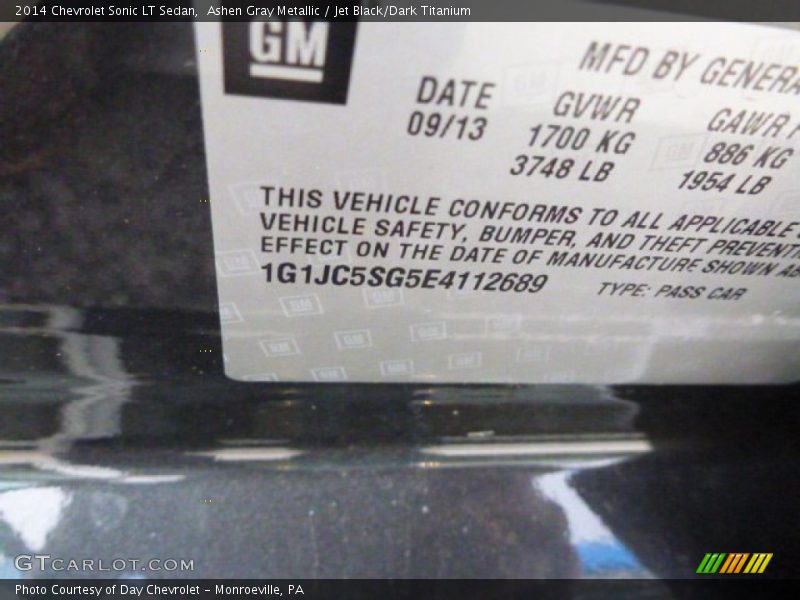 Ashen Gray Metallic / Jet Black/Dark Titanium 2014 Chevrolet Sonic LT Sedan