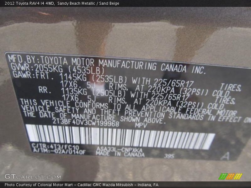 Sandy Beach Metallic / Sand Beige 2012 Toyota RAV4 I4 4WD