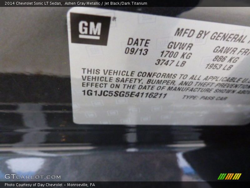 Ashen Gray Metallic / Jet Black/Dark Titanium 2014 Chevrolet Sonic LT Sedan